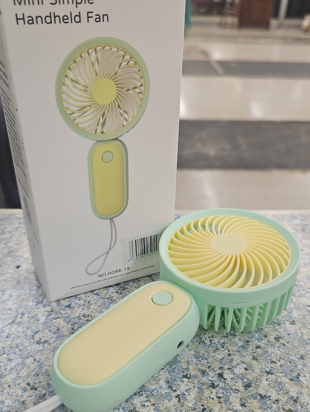 Mini Handheld Fan - Mint Green and Cream Portable Cooler